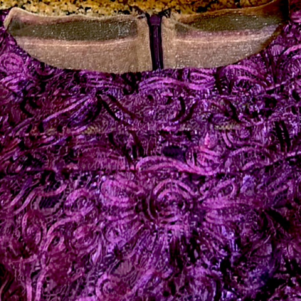 Alex Evenings Eggplant Purple Rosette Tea Length Evening Gown - Size 8